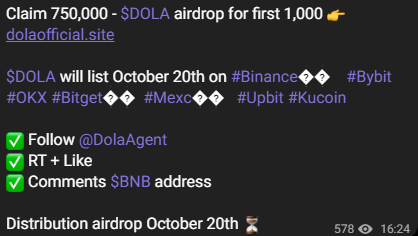 Dola AI Presale Telegram Post