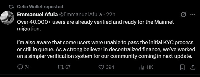 Mainnet Migration Begins: 40,000 Users Verified Celia Mainnet KYC