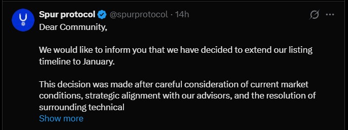 New Spur Protocol Listing Date January 2026
