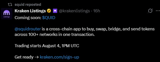 Squid Listing on Kraken Exchange Squid Listing on Kraken Exchange