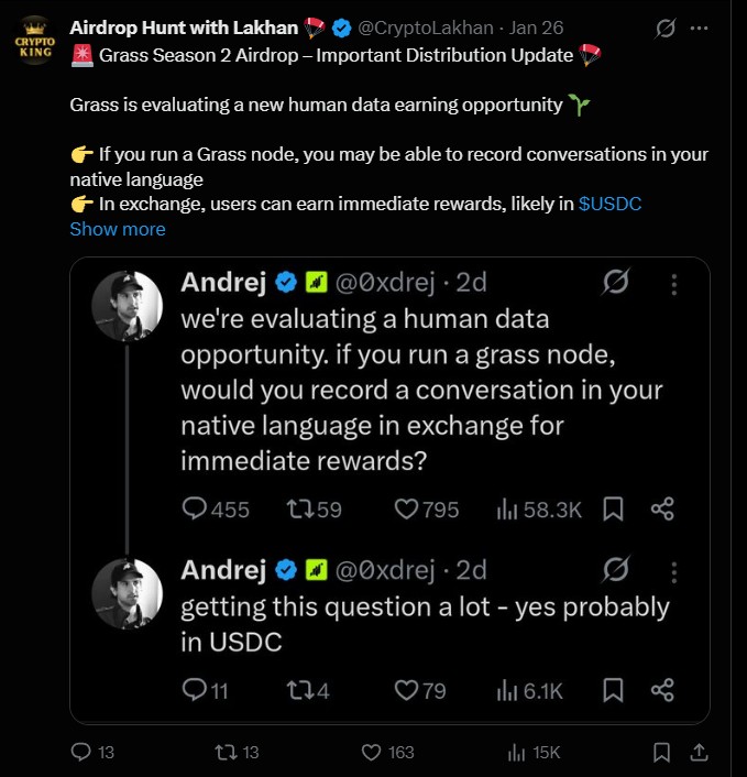 Grass Human Data Rewards in USDC. Grass Human Data Rewards in USDC.
