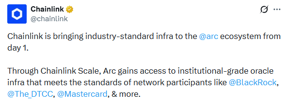 Chainlink update today showing Arc integration, CRE upgrade 
