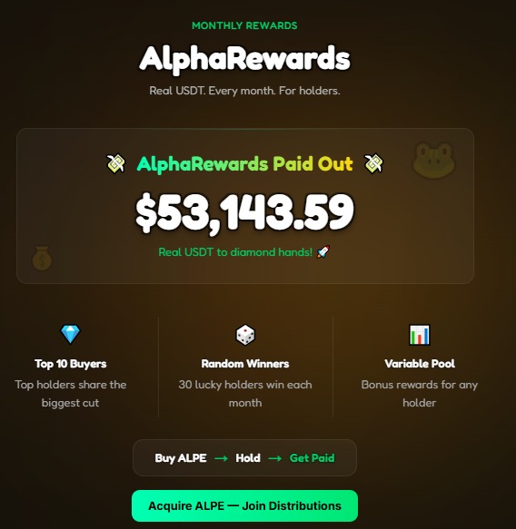 AlphaRewards monthly USDT rewards for ALPE holders
