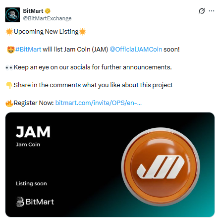 Jam Coin (JAM) will be listed Jam Coin (JAM) will be listed
