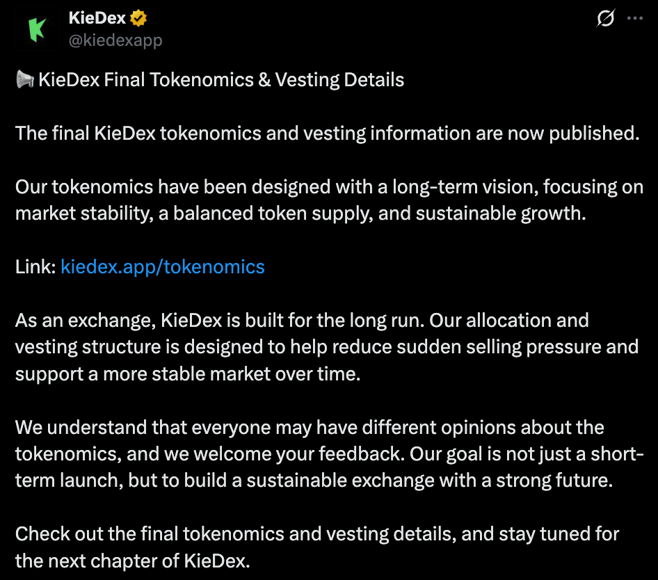 Kiedex official tokenomics page