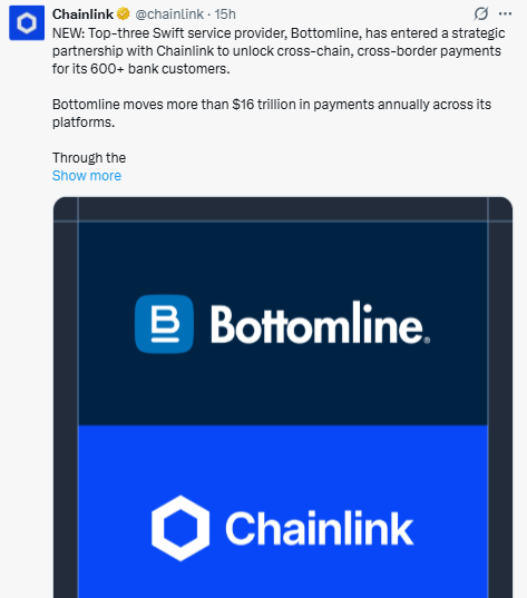 Chainlink News Bottomline 600 Banks CCIP Partnership Chainlink News Bottomline 600 Banks CCIP Partnership