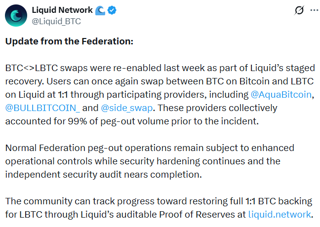 Liquid Network Post on X Liquid Network Post on X