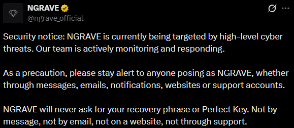 NGRAVE security notice X post NGRAVE security notice X post