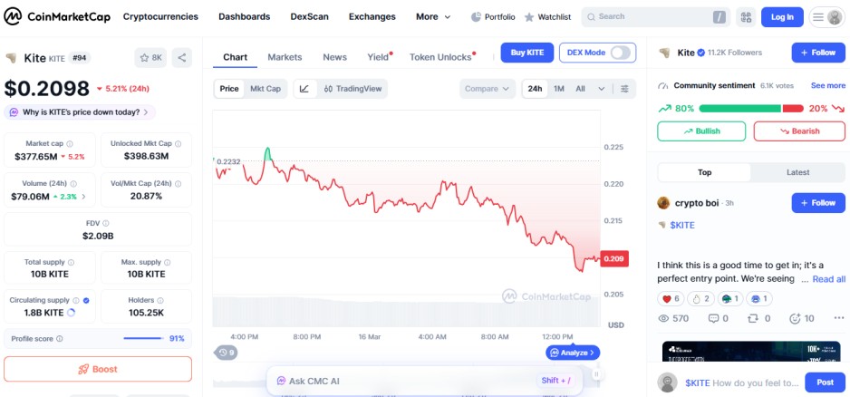 top crypto losers 24H, KITE top crypto losers 24H, KITE