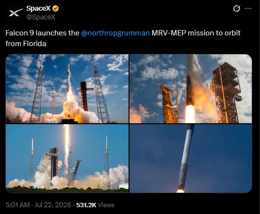 Falcon 9 launches the @northropgrumman MRV-MEP mission to orbit from Florida