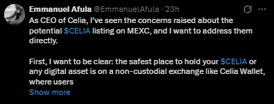 Celia MEXC Launch announcement