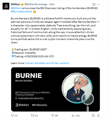 BitMart listed Burnie Sendr as BURNIE/USDT