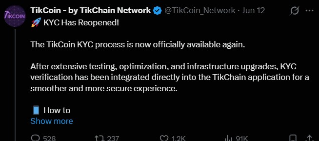 Tikcoin Network KYC Update