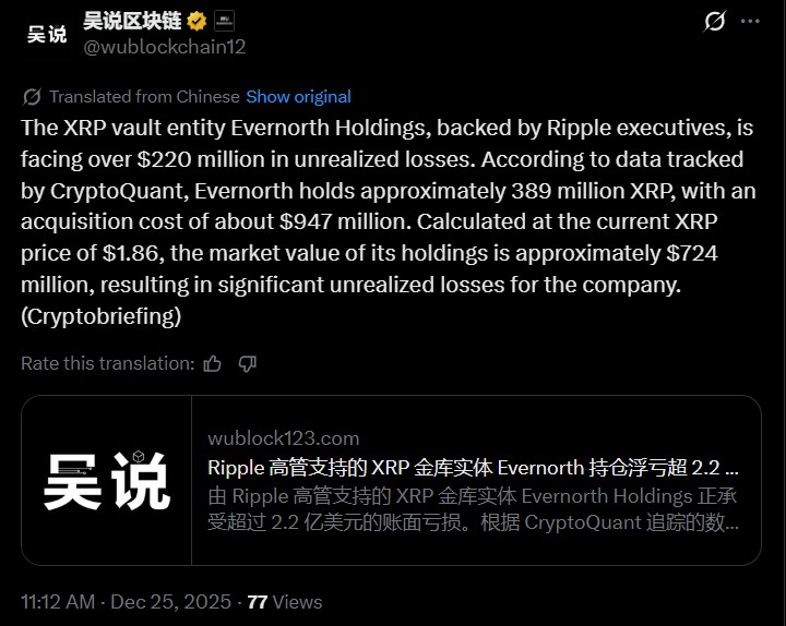 XRP Price Drop Wipes Evernorth Holdings