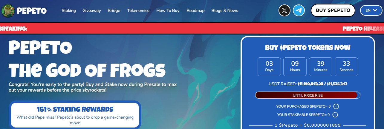 Pepeto presale dashboard Pepeto presale dashboard