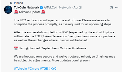 TOK has pointed to a September to October 2026 window for listing TOK has pointed to a September to October 2026 window for listing