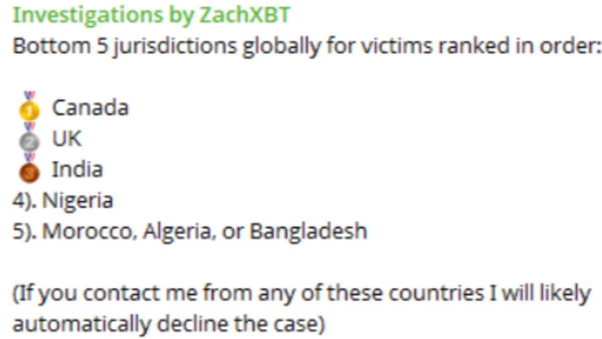 ZachXBT Crypto News official telegram channel showing country ZachXBT Crypto News official telegram channel showing country
