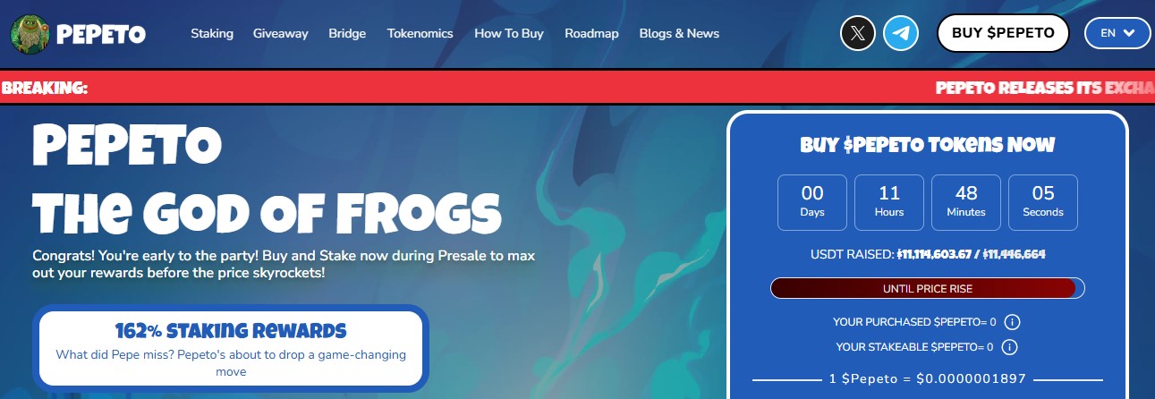 Pepeto presale dashboard
