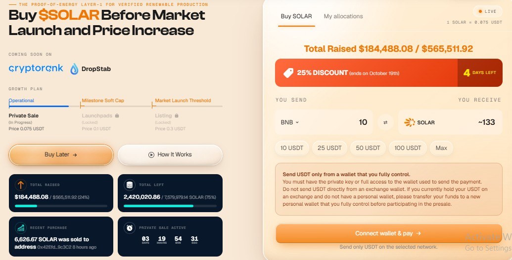 Solarious crypto presale dashboard Solarious crypto presale dashboard
