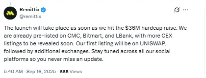Remittix launch and listing update