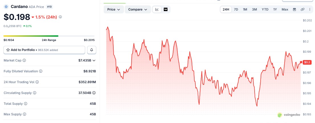 Cardano Price today Cardano Price today