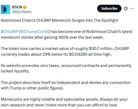 bscn on X about chump coin price 