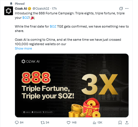  Ozak AI Launch the 888 Fortune Campaign
