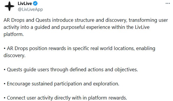 LivLive AR Drops and Quests