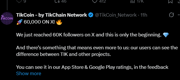 Tikcoin Network Reaches 60K X Followers as Ecosystem Expands Tikcoin Network Reaches 60K X Followers as Ecosystem Expands