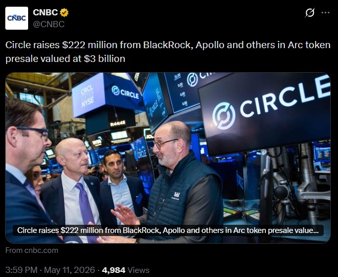 Another Circle Update: Arc Token Presale raises $222M