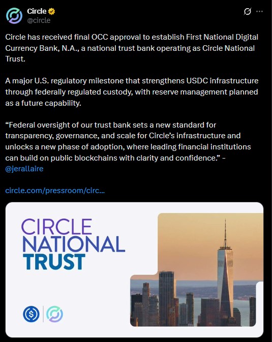 Circle Internet Group receives OCC approval for national trust bank Circle Internet Group receives OCC approval for national trust bank