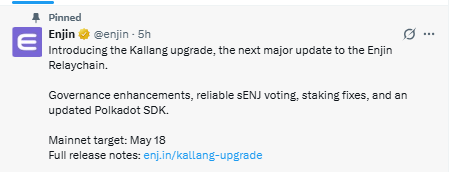 ENJIN COIN TWEET FOR KALINGA  UPGRADE