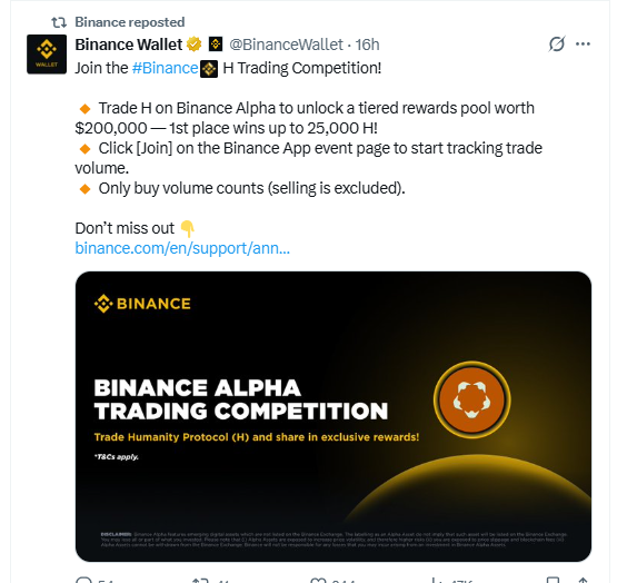Binance Humanity Protocol trading competition boosting H token price