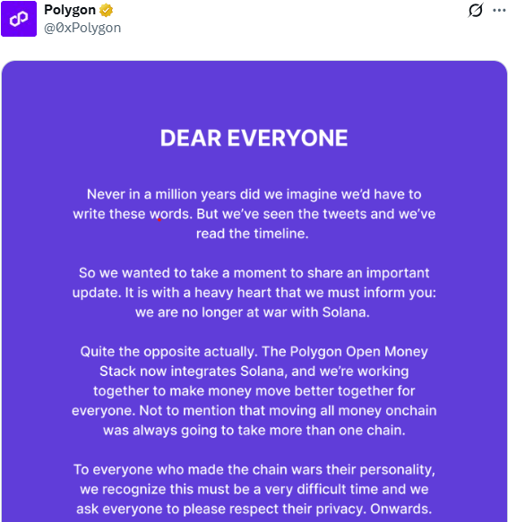 Polygon News: Open Money Stack adds Solana support, X post screenshot 