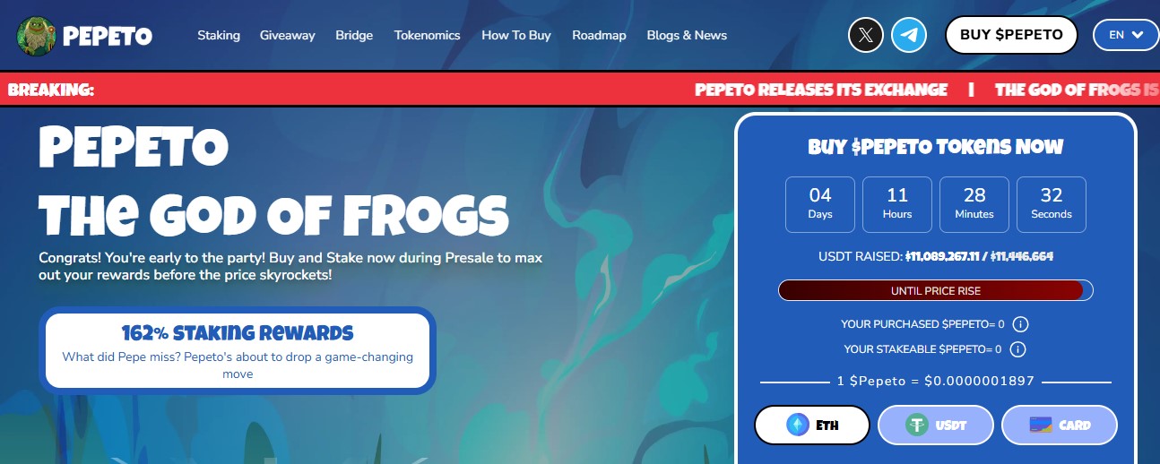 Pepeto.io presale dashboard