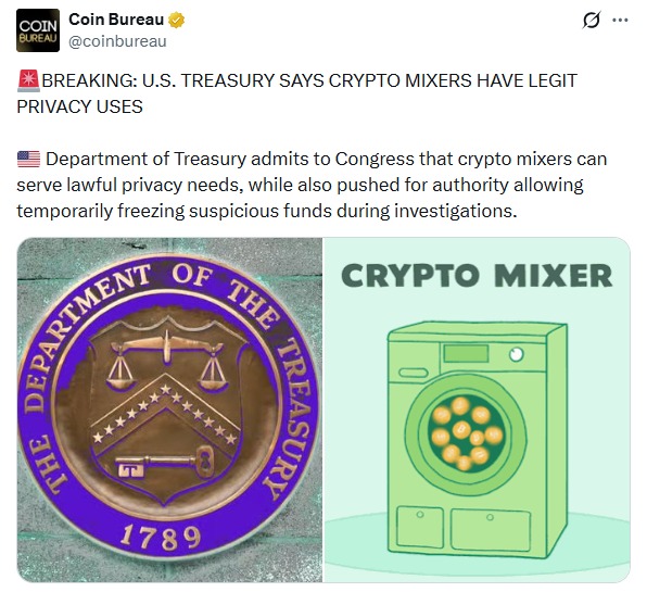 US Treasury crypto mixers report discussing privacy and regulation