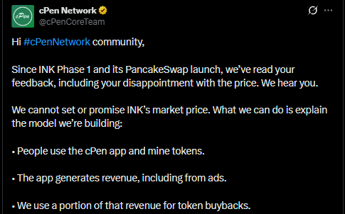  cPen Network news official X post