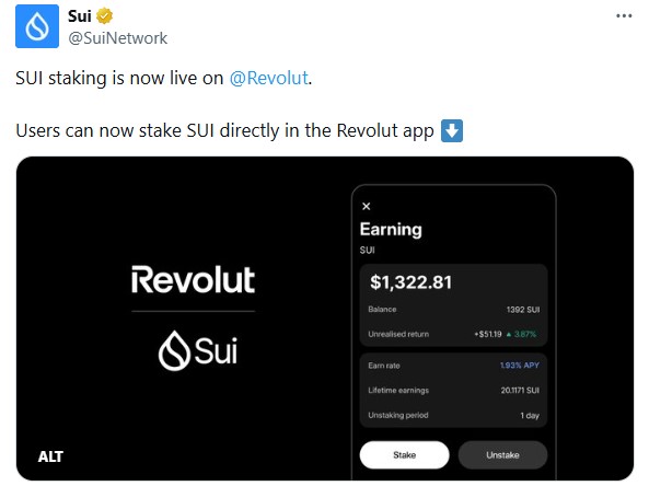 SUI staking on Revolut