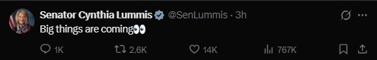 Senator Cynthia Lummis added posting "Big things are coming Senator Cynthia Lummis added posting "Big things are coming