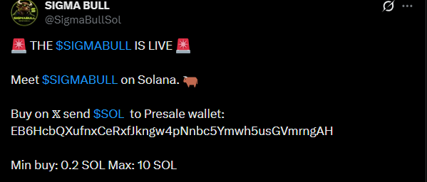Sigmabull crypto presale news X post Sigmabull crypto presale news X post