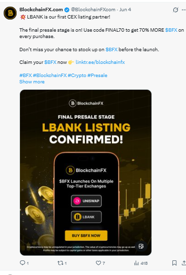 BlockchainFx Lbank Confirmation