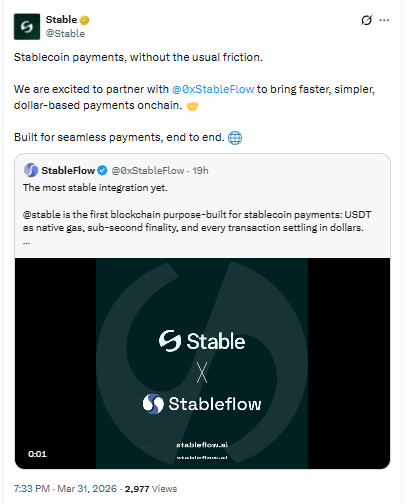 STABLE StableFlow partnership boosting crypto payments