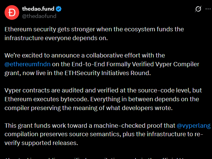 Ethereum Foundation Funds Vyper Compiler Verification