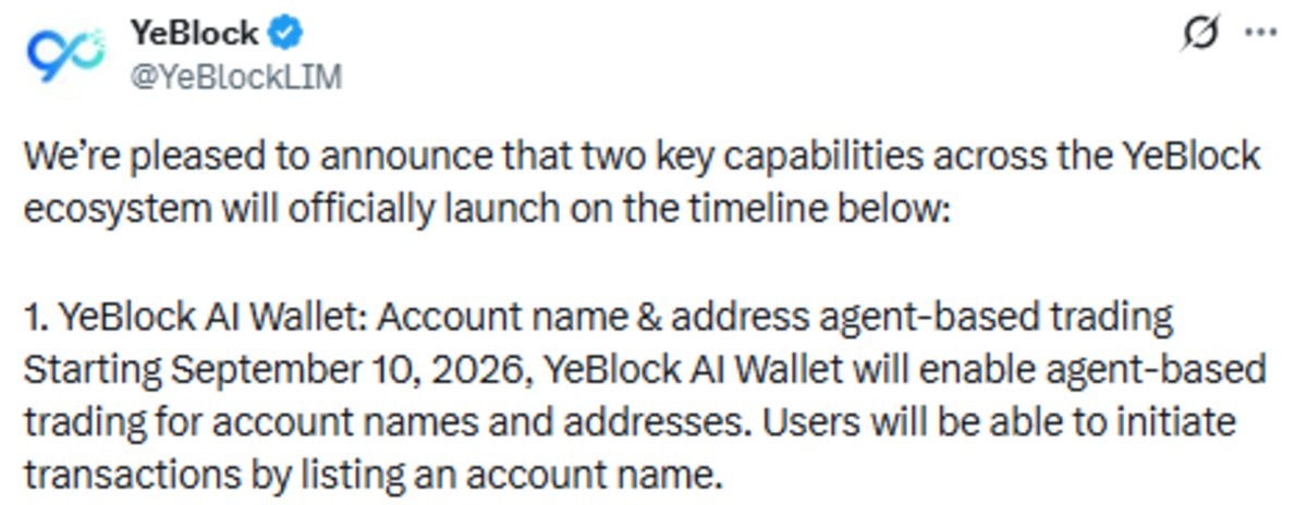 Offical X post of YeBlock showing Ai wallet and YBT pair details Offical X post of YeBlock showing Ai wallet and YBT pair details