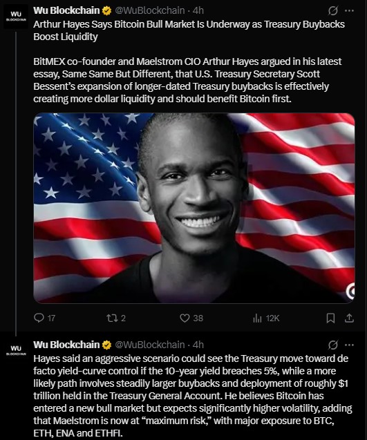 BitMEX co-founder Arthur Hayes argued
