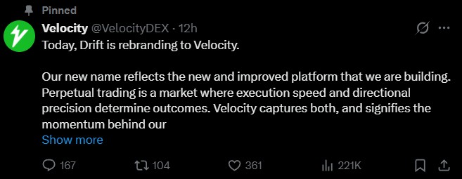 Drift Officially Becomes Velocity Drift Officially Becomes Velocity