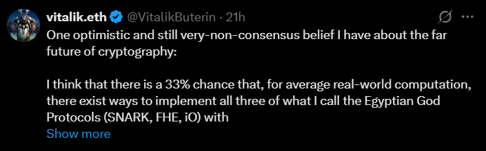 Vitalik Sees a Major Cryptography Breakthrough Coming