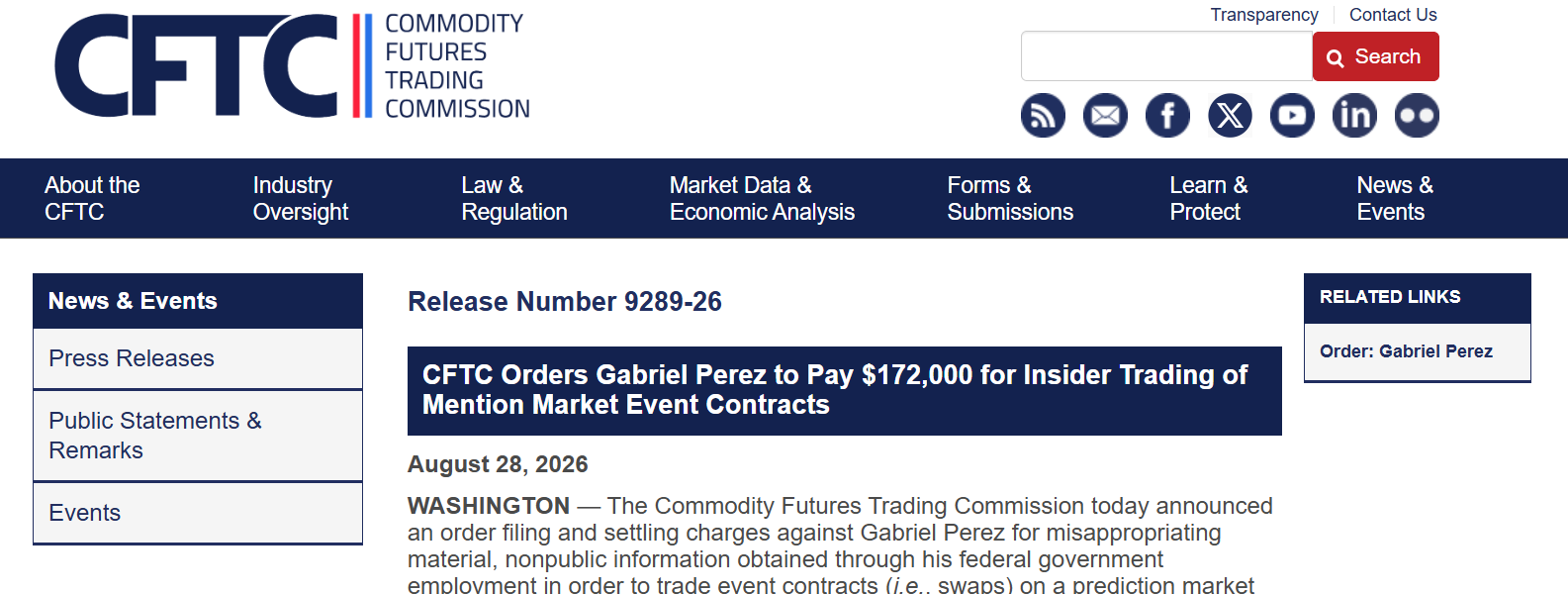CFTC Charges Former White House Teleprompter Operator Over Kalshi Trading