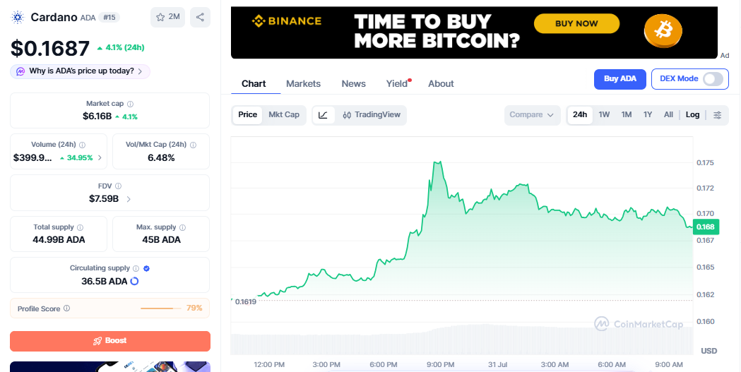 ADA/USD price chart today