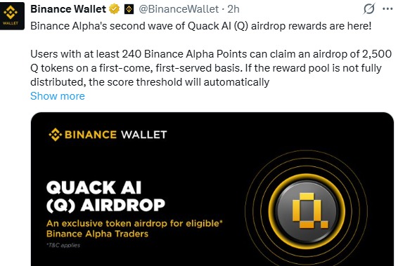 Quack AI Airdrop Binance Update Quack AI Airdrop Binance Update
